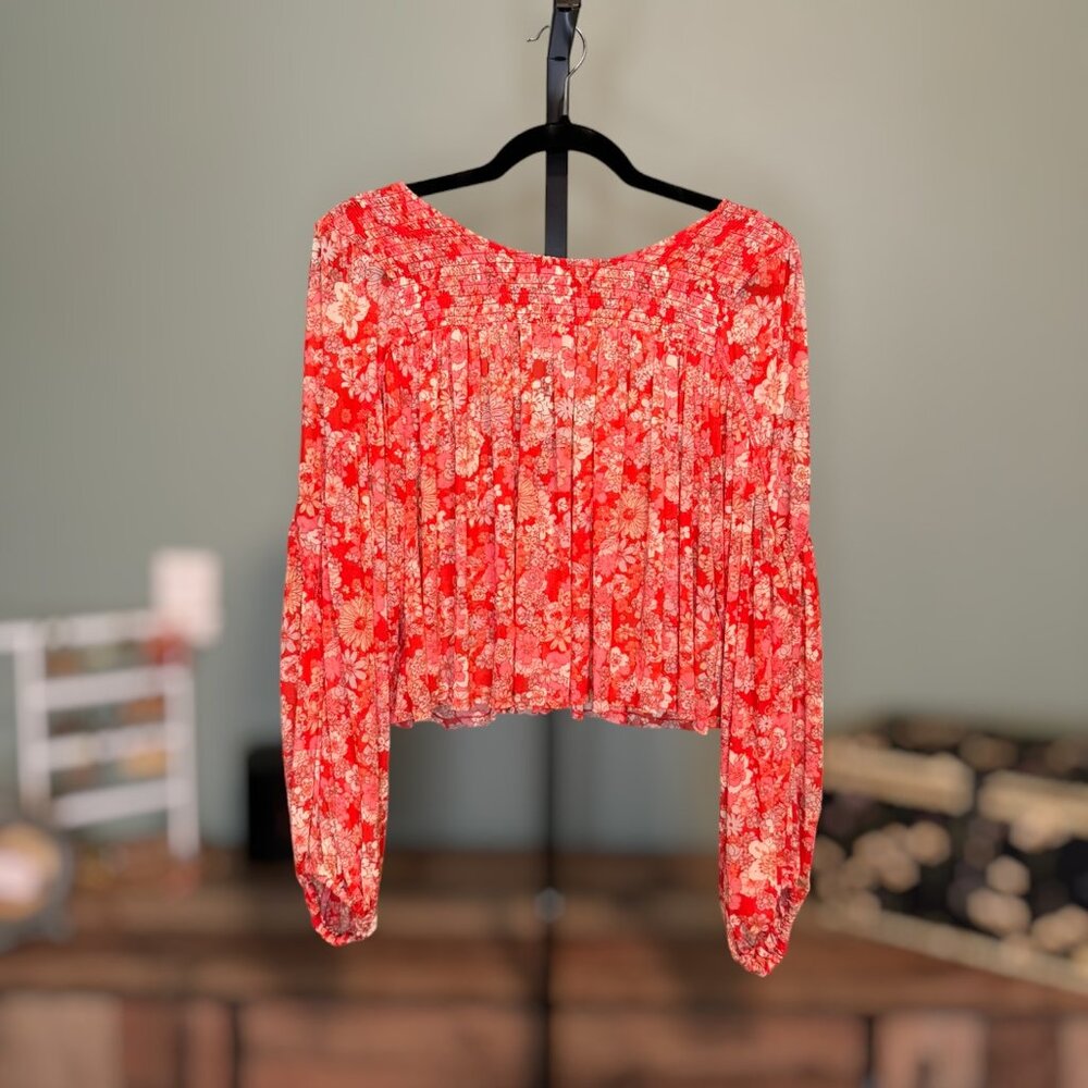 Free People Up for Anything Blouse in Cherry Combo Small - Picture 5 of 11